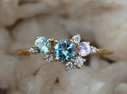 Aquamarine Cluster Engagement Ring | Sapphire and Diamond Cluster Ring | March Birthstone -