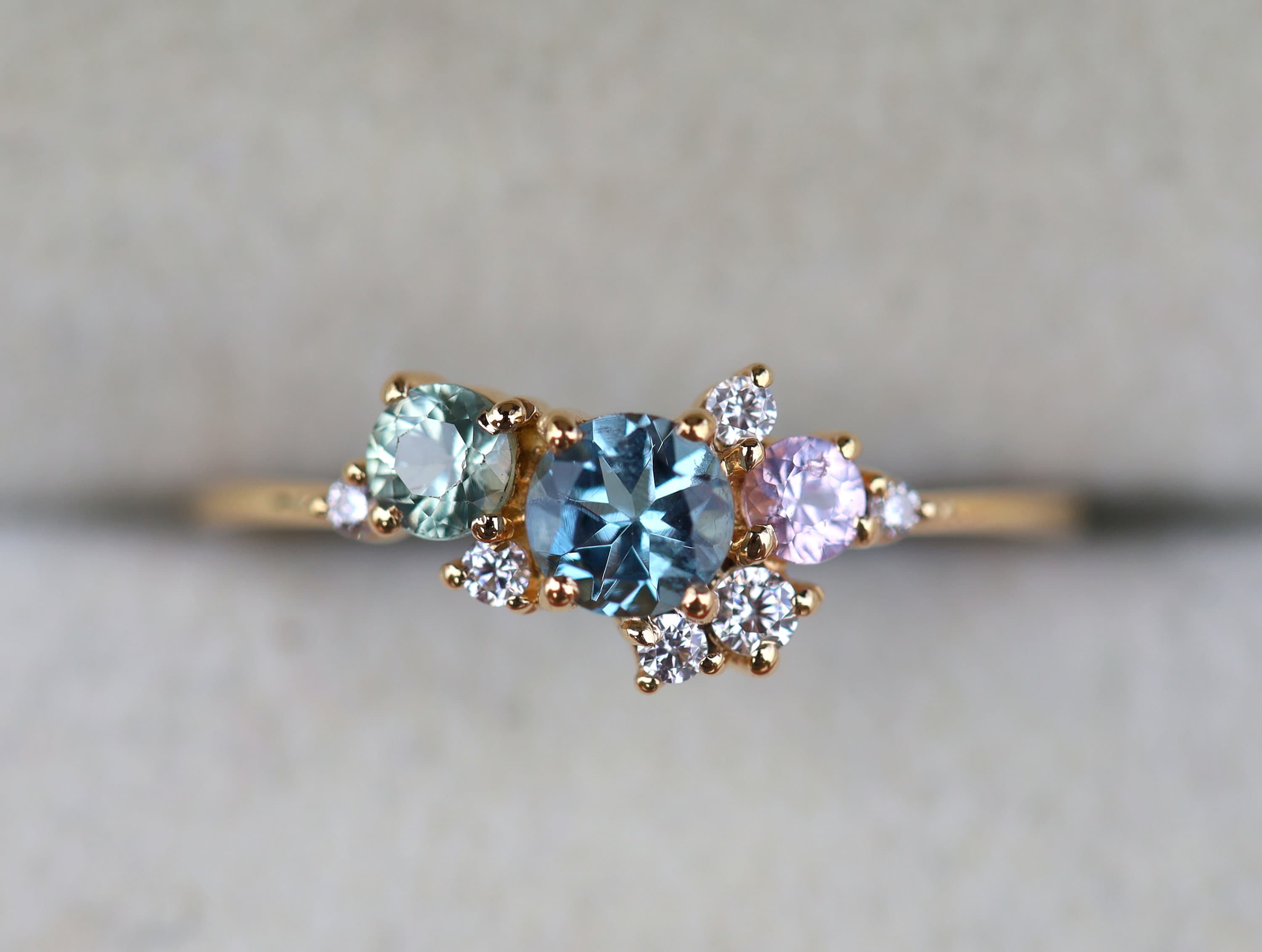 Aquamarine Cluster Engagement Ring | Sapphire and Diamond Cluster Ring | March Birthstone -
