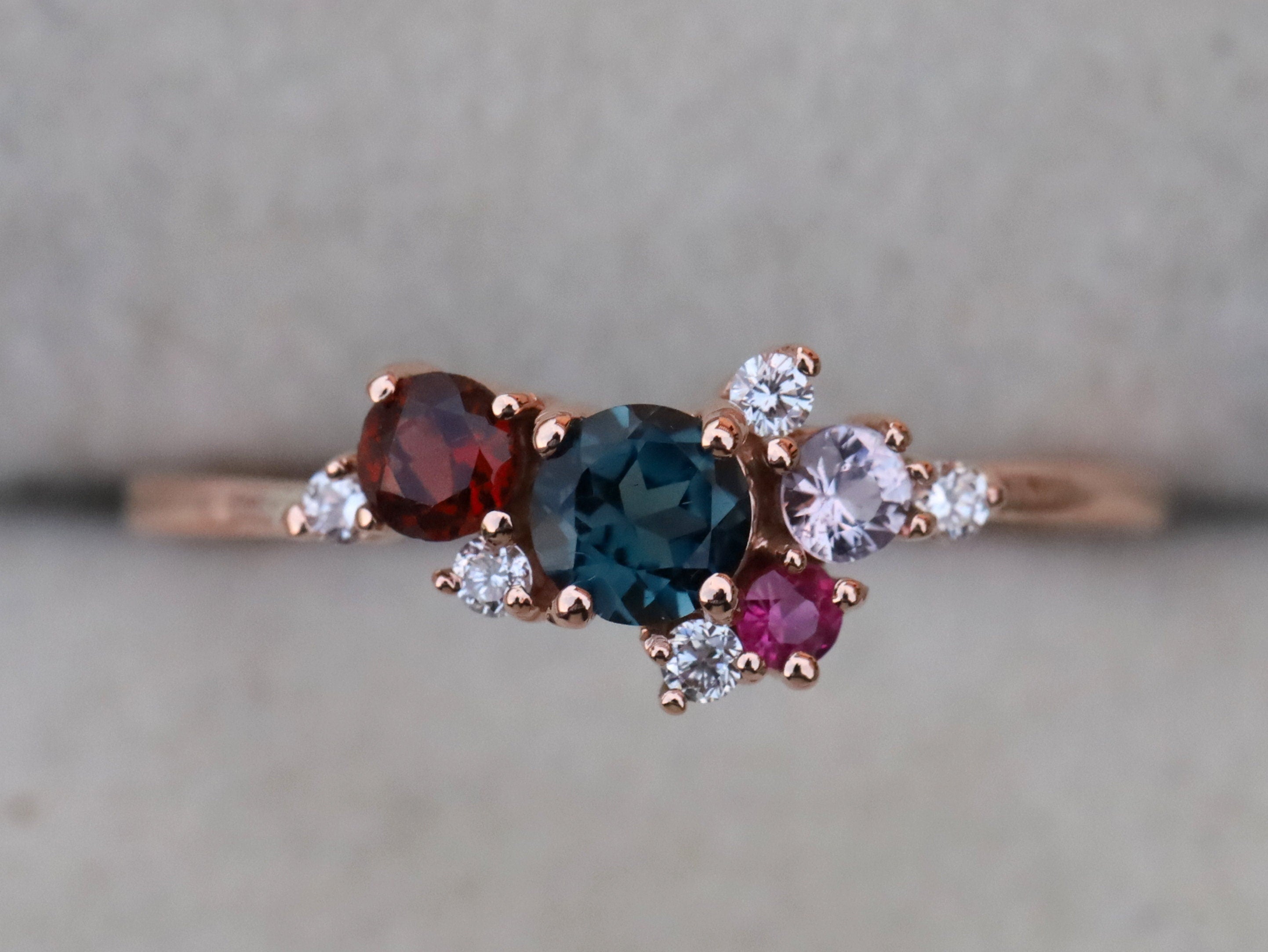 London Blue Topaz Cluster Engagement Ring | Blue Topaz and Diamond Sapphire Ring -