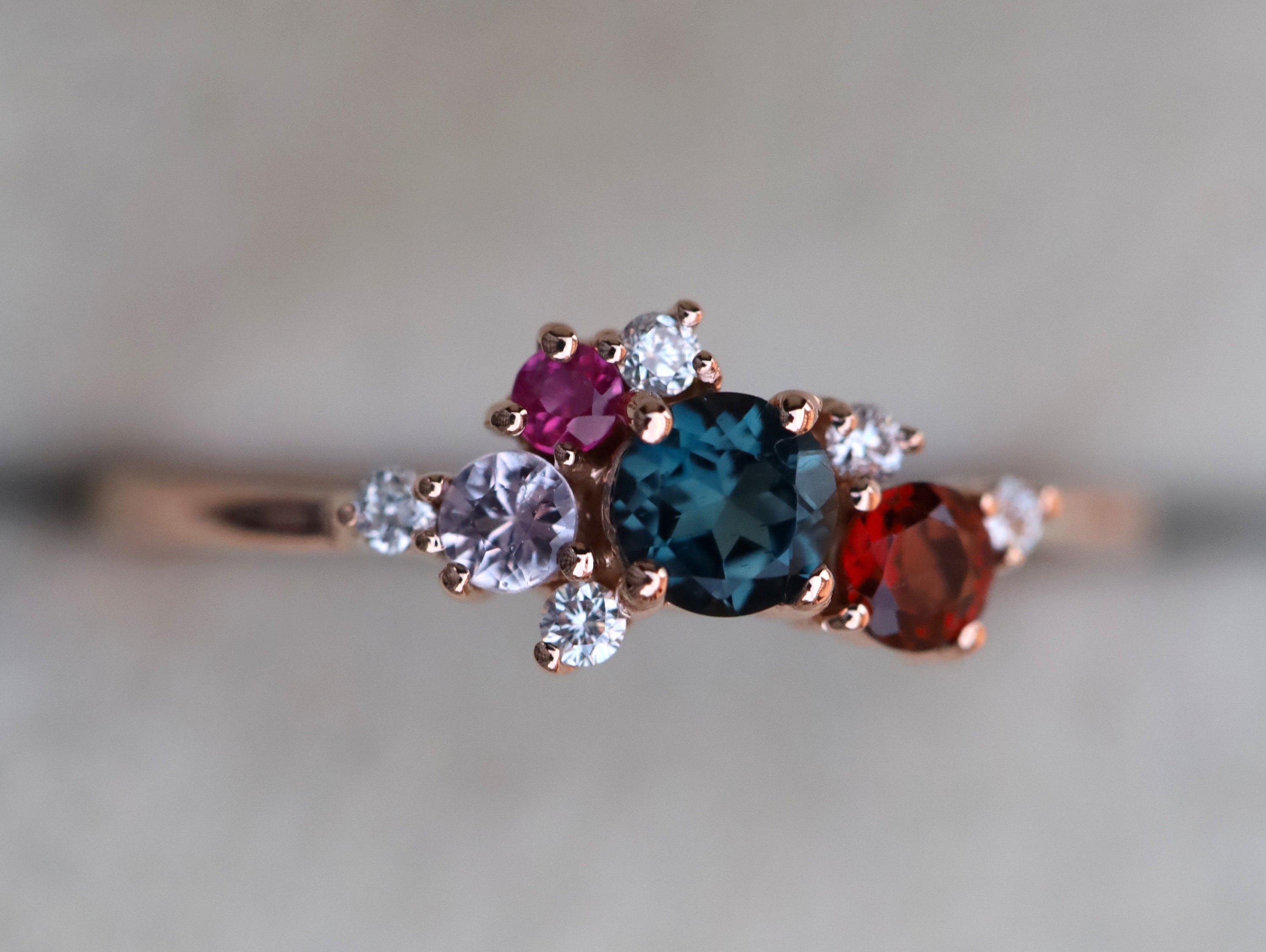 London Blue Topaz Cluster Engagement Ring | Blue Topaz and Diamond Sapphire Ring -