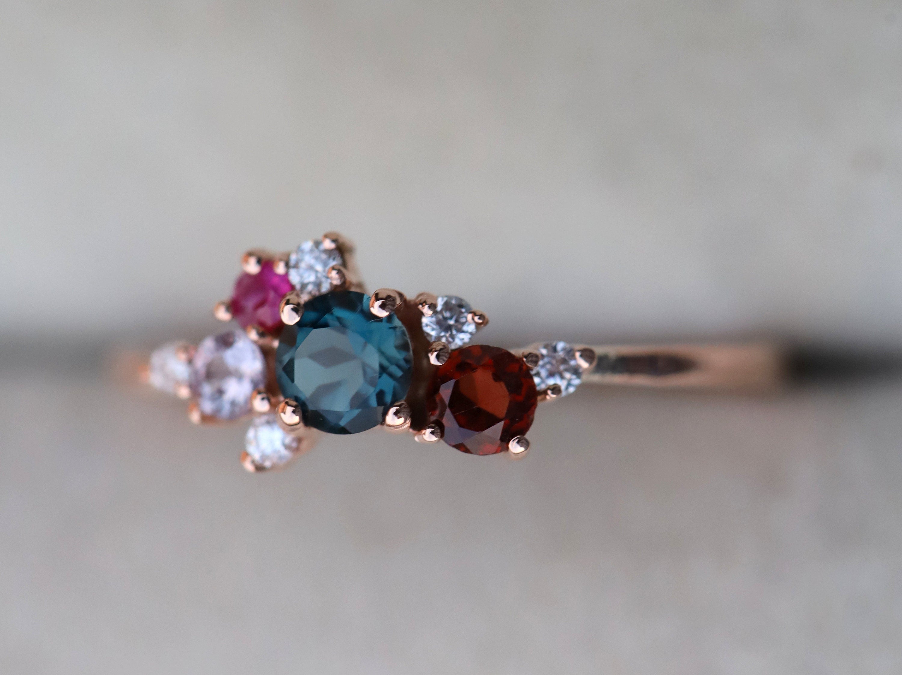 London Blue Topaz Cluster Engagement Ring | Blue Topaz and Diamond Sapphire Ring -