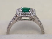 Half Carat Emerald Engagement Ring | Square Engagement Ring | Vintage Emerald and Diamond Ring -