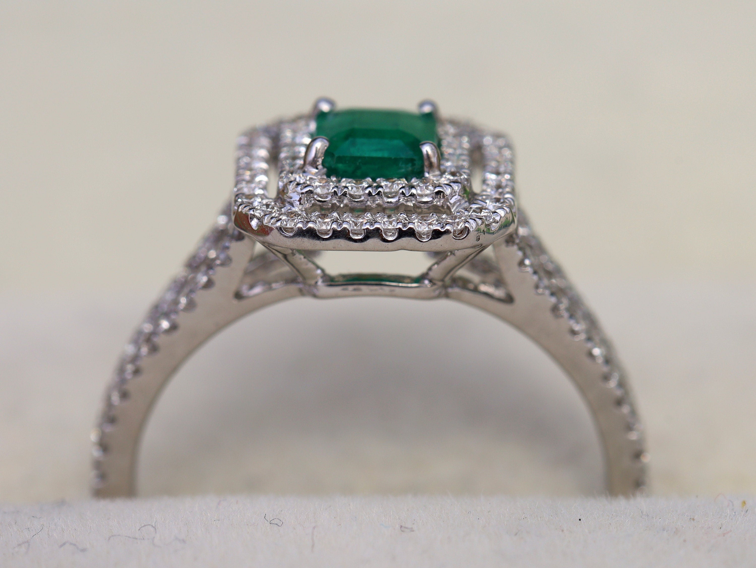 Half Carat Emerald Engagement Ring | Square Engagement Ring | Vintage Emerald and Diamond Ring -