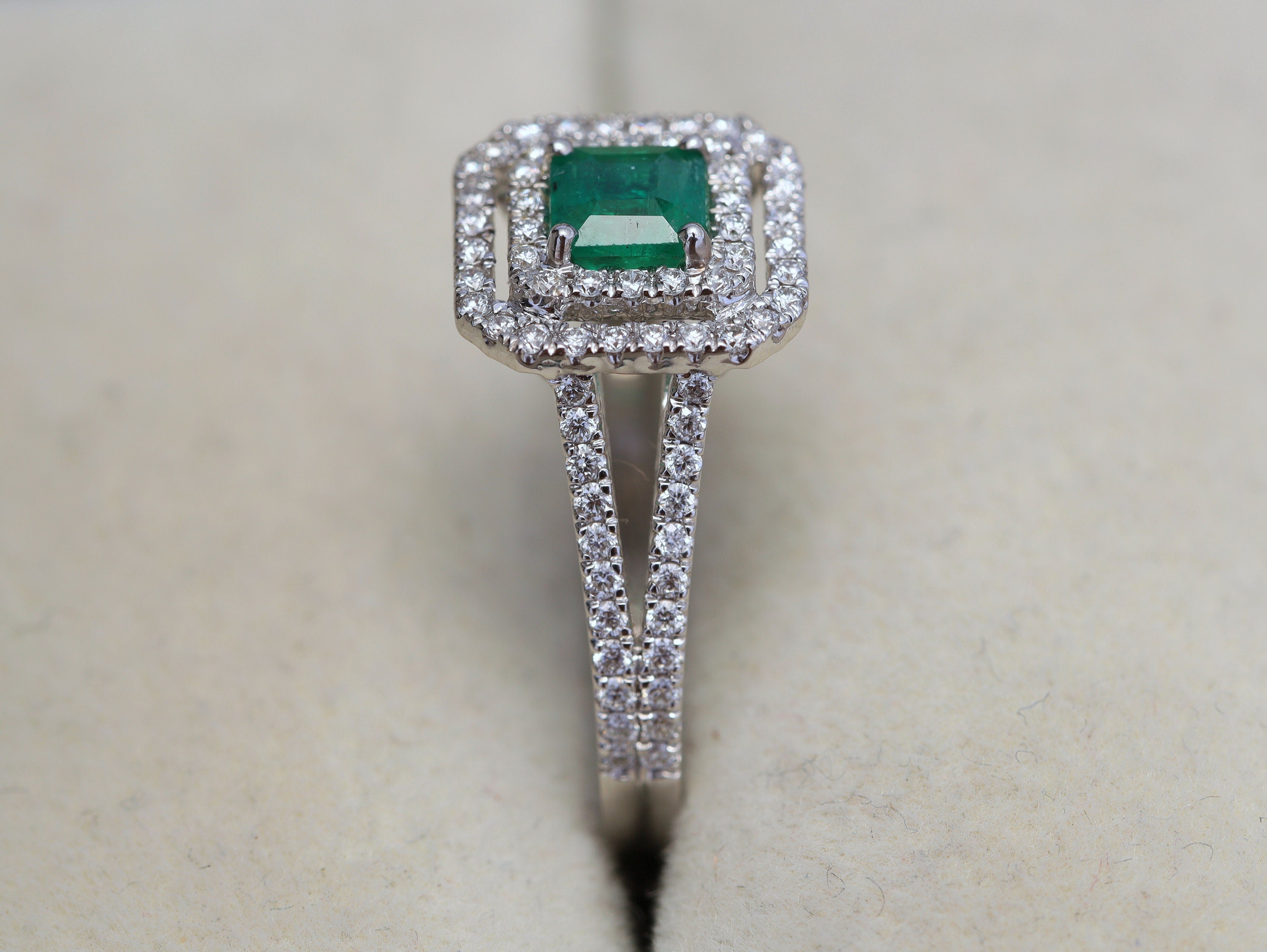Half Carat Emerald Engagement Ring | Square Engagement Ring | Vintage Emerald and Diamond Ring -