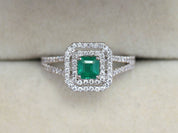 Half Carat Emerald Engagement Ring | Square Engagement Ring | Vintage Emerald and Diamond Ring -