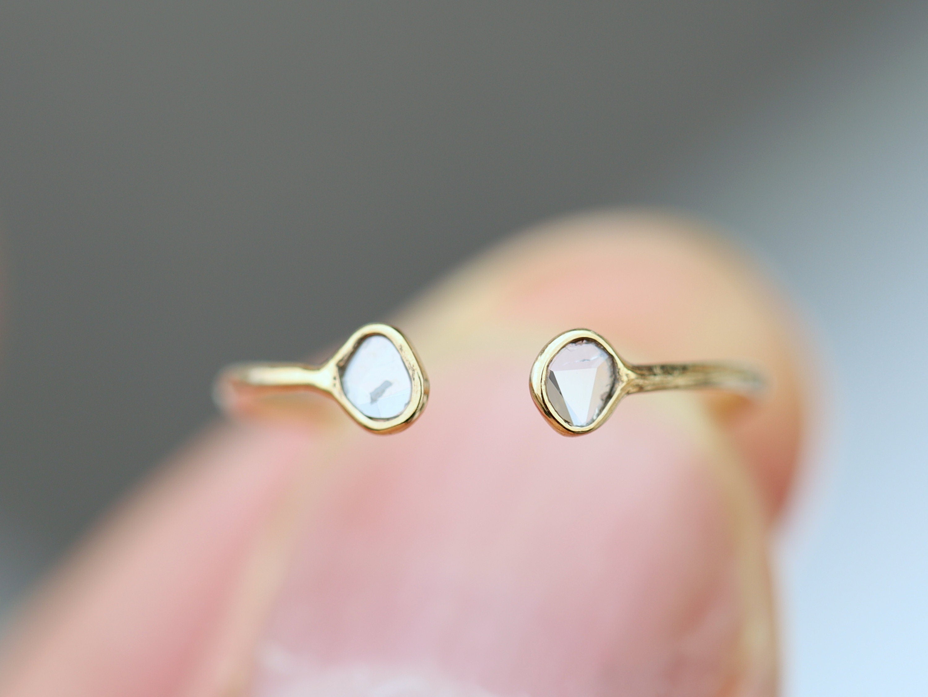Slice Diamond Stacking Ring | Solid Gold & Diamond Minimalist Ring | Adjustable Diamond Slice Ring -