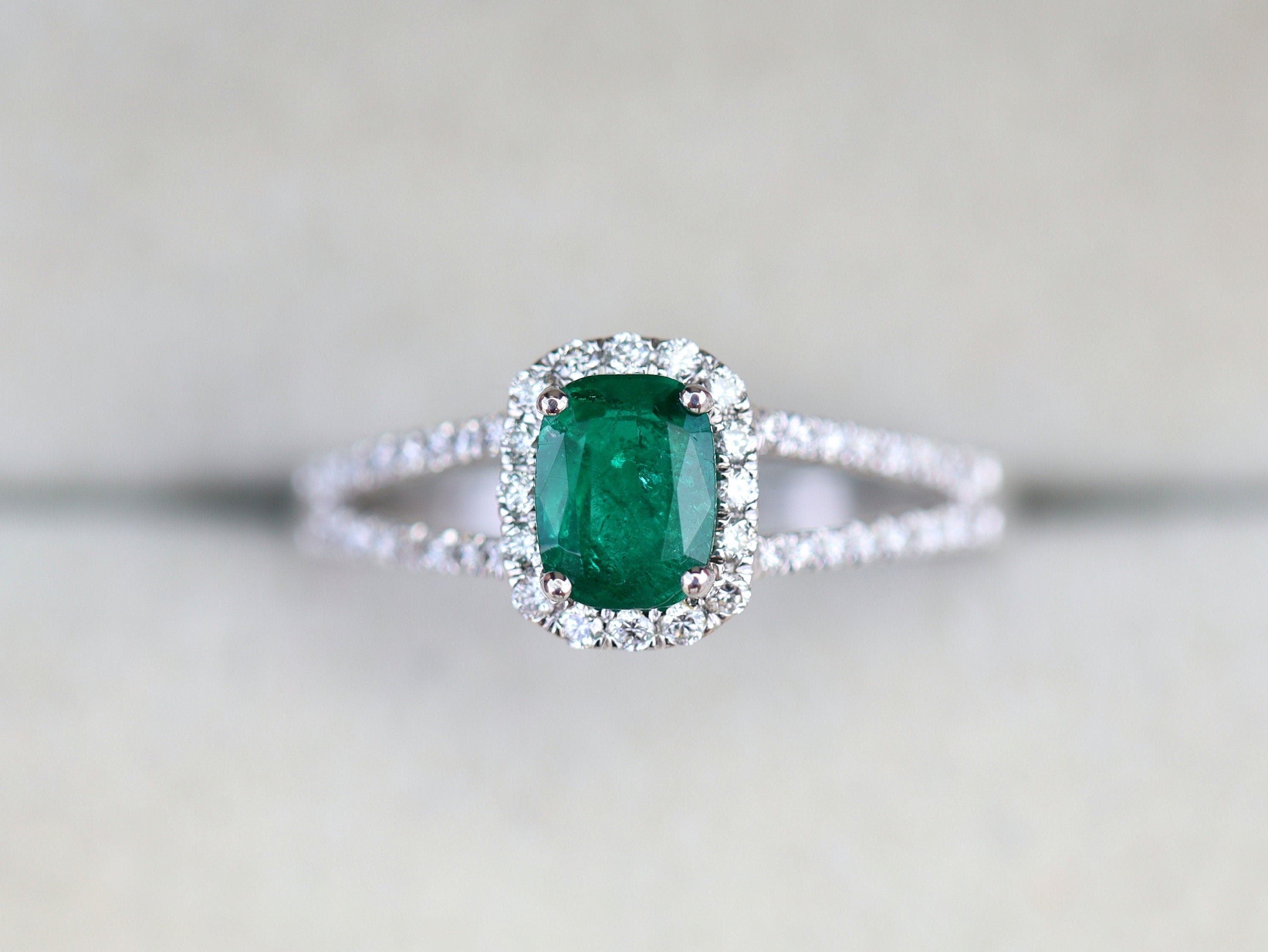 Vintage Emerald Engagement Ring | 1 Carat Oval Emerald and Diamond Engagement Ring -