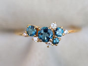 London Blue Topaz Ring | Topaz and Diamond Cluster Engagement Ring | Blue Topaz Ring -