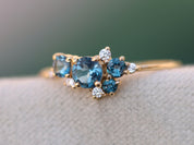 London Blue Topaz Ring | Topaz and Diamond Cluster Engagement Ring | Blue Topaz Ring -