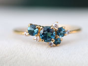 London Blue Topaz Ring | Topaz and Diamond Cluster Engagement Ring | Blue Topaz Ring -