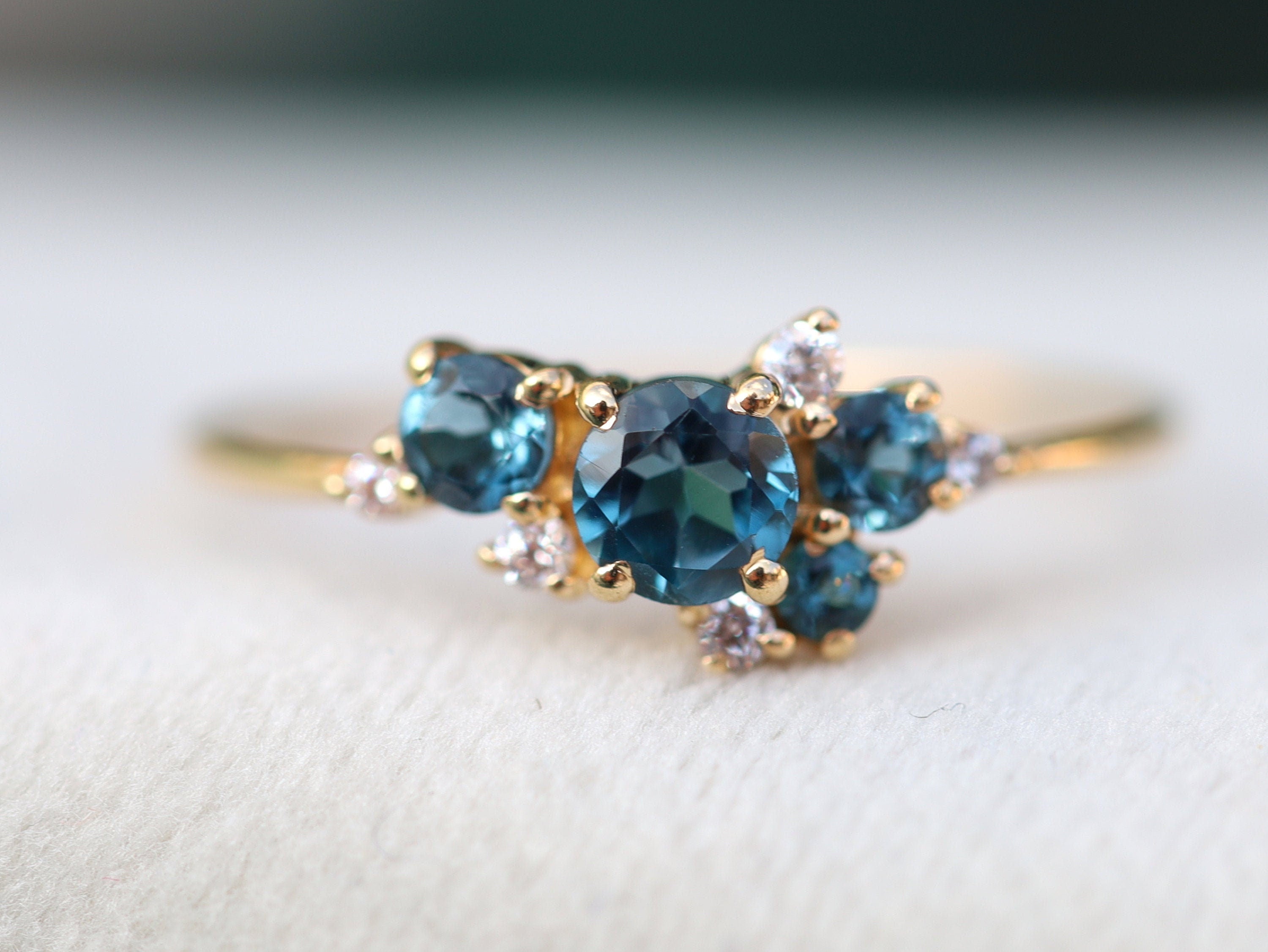 London Blue Topaz Ring | Topaz and Diamond Cluster Engagement Ring | Blue Topaz Ring -