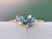 London Blue Topaz Ring | Topaz and Diamond Cluster Engagement Ring | Blue Topaz Ring -