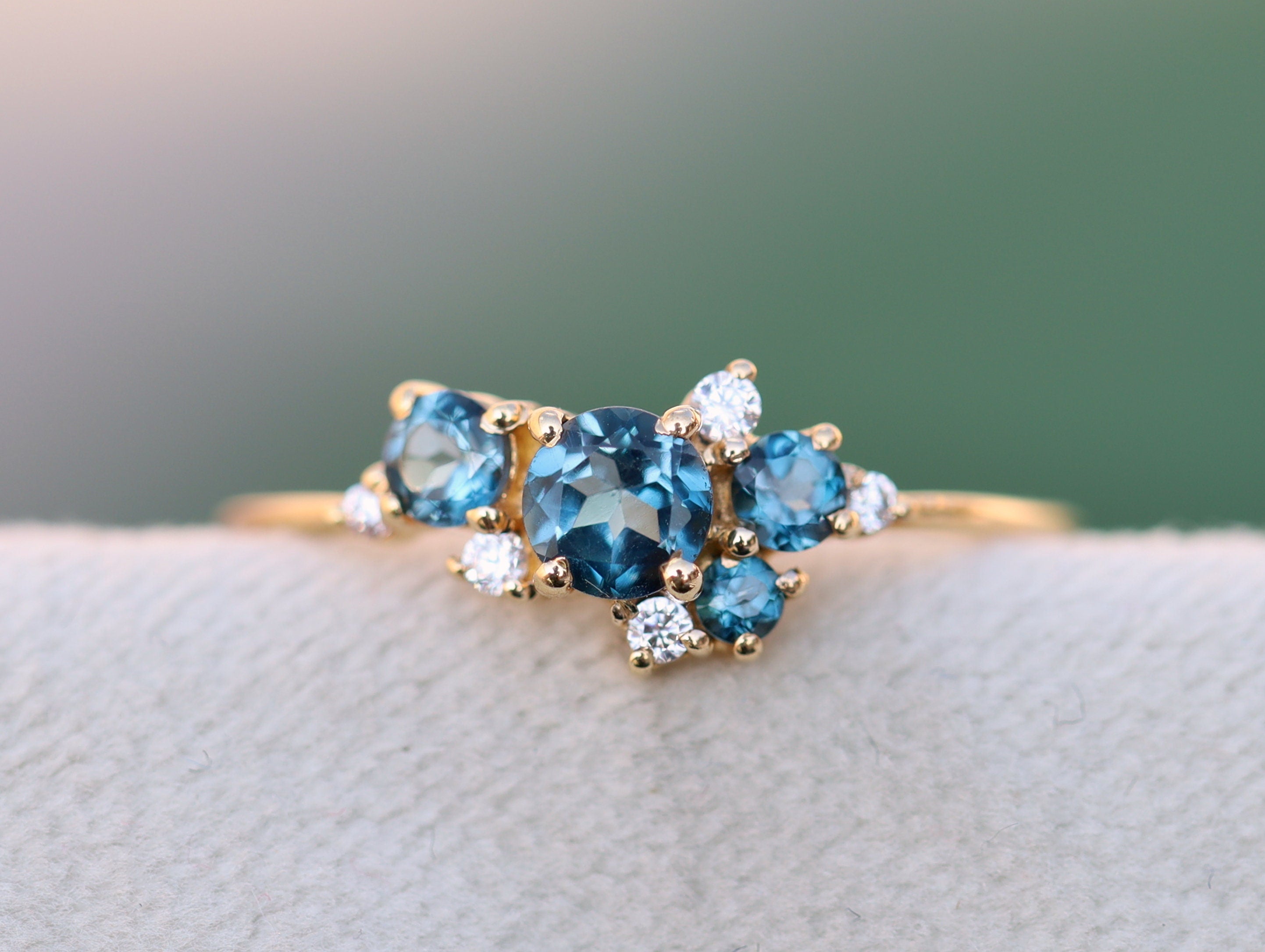 London Blue Topaz Ring | Topaz and Diamond Cluster Engagement Ring | Blue Topaz Ring -