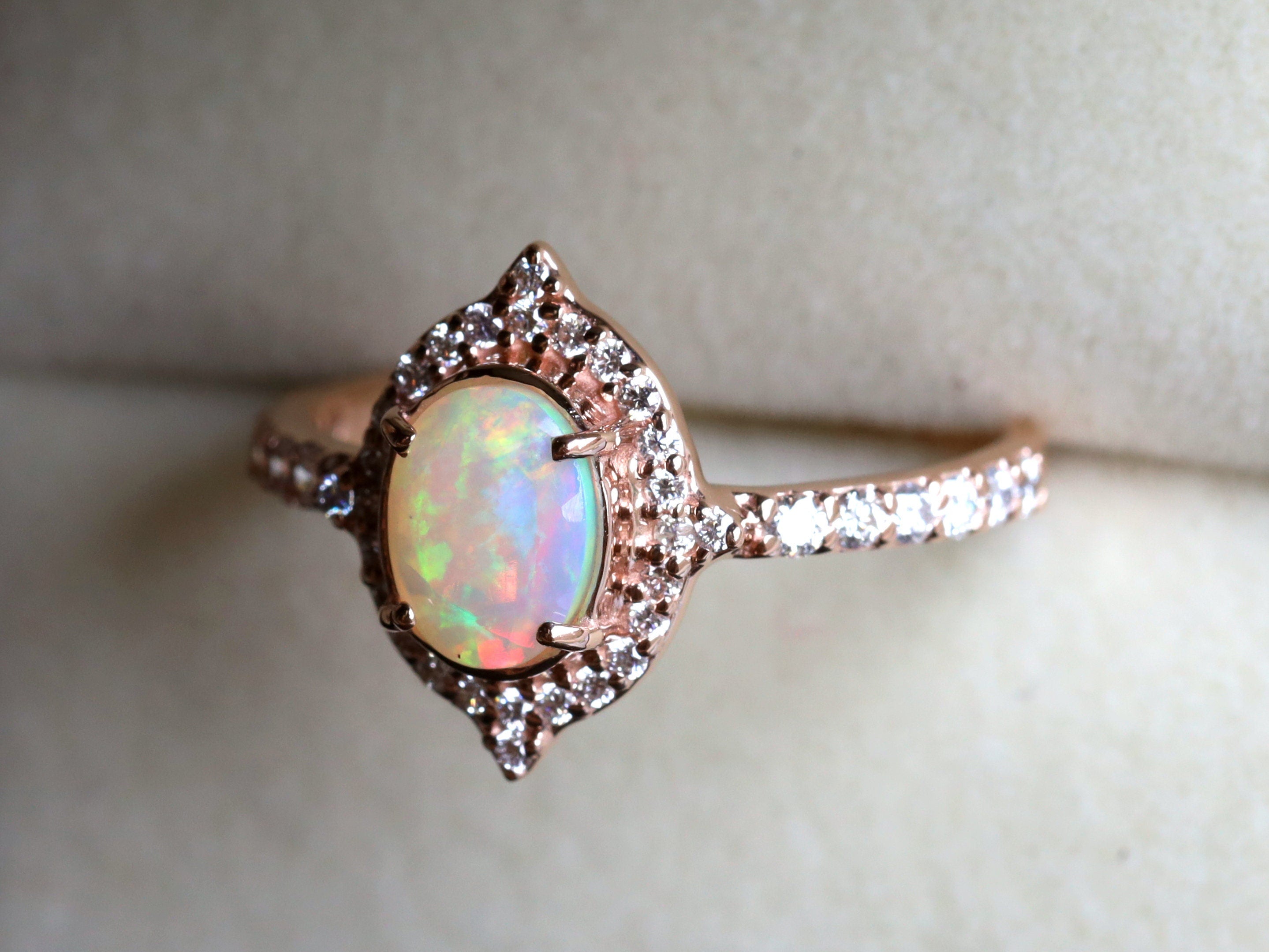 Opal Engagement Ring | Solid Gold Vintage Engagement Ring | Unique Wedding Anniversary Gift -