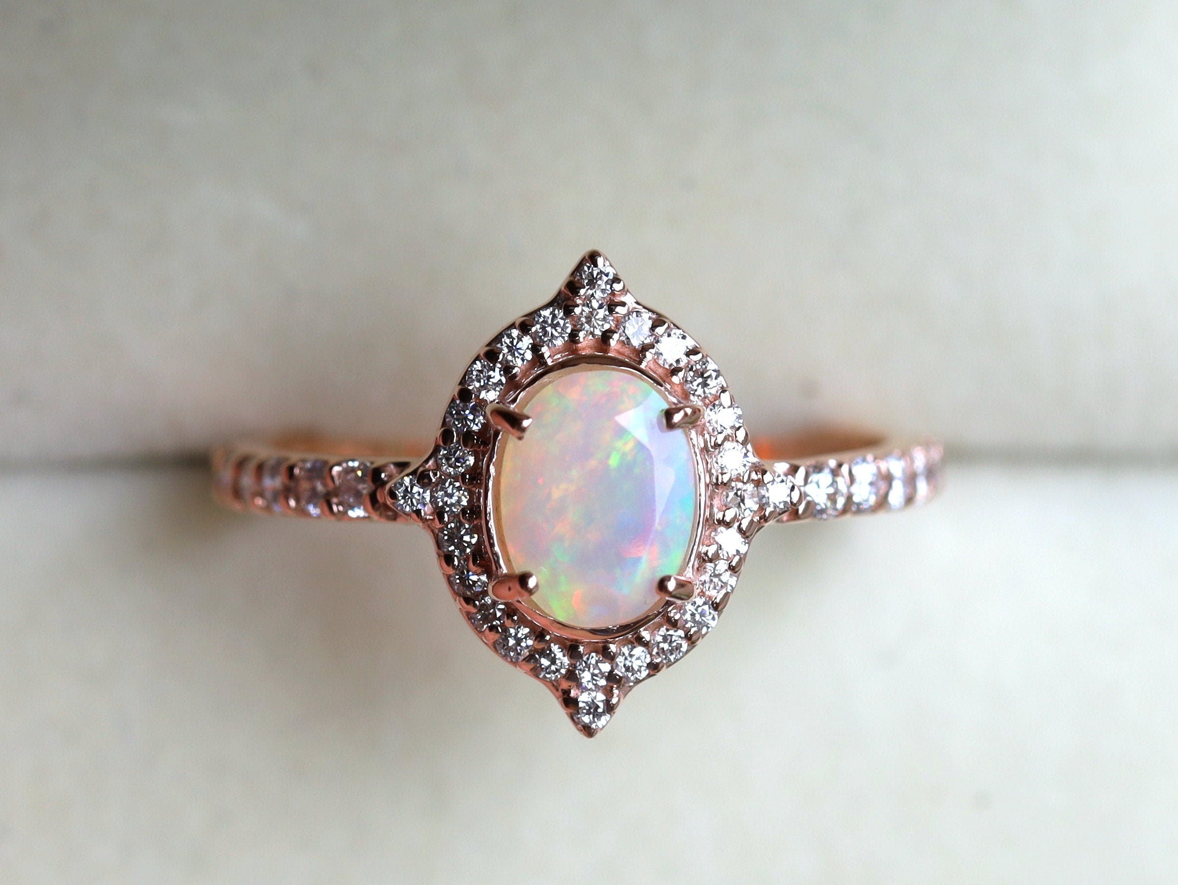 Opal Engagement Ring | Solid Gold Vintage Engagement Ring | Unique Wedding Anniversary Gift -