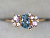 Aquamarine Engagement Ring | Cluster & Diamond Ring -