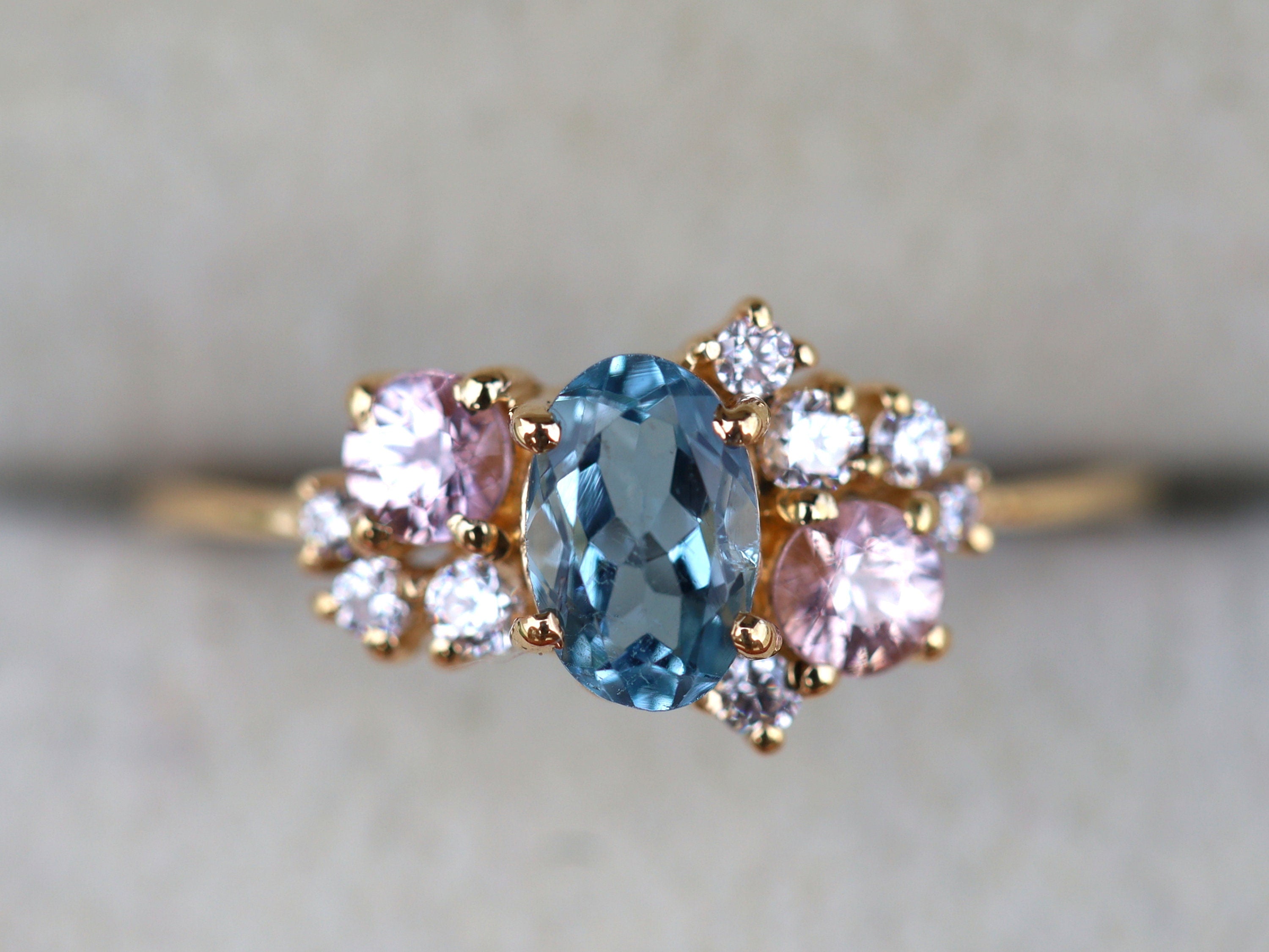 Aquamarine Engagement Ring | Cluster & Diamond Ring -