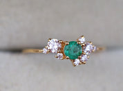 Emerald Engagement Ring | Cluster Diamond Ring | Vintage Natural Emerald Ring -