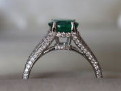 2 Carat Green Emerald Engagement Ring | Oval Cut Emerald and Diamond Ring -