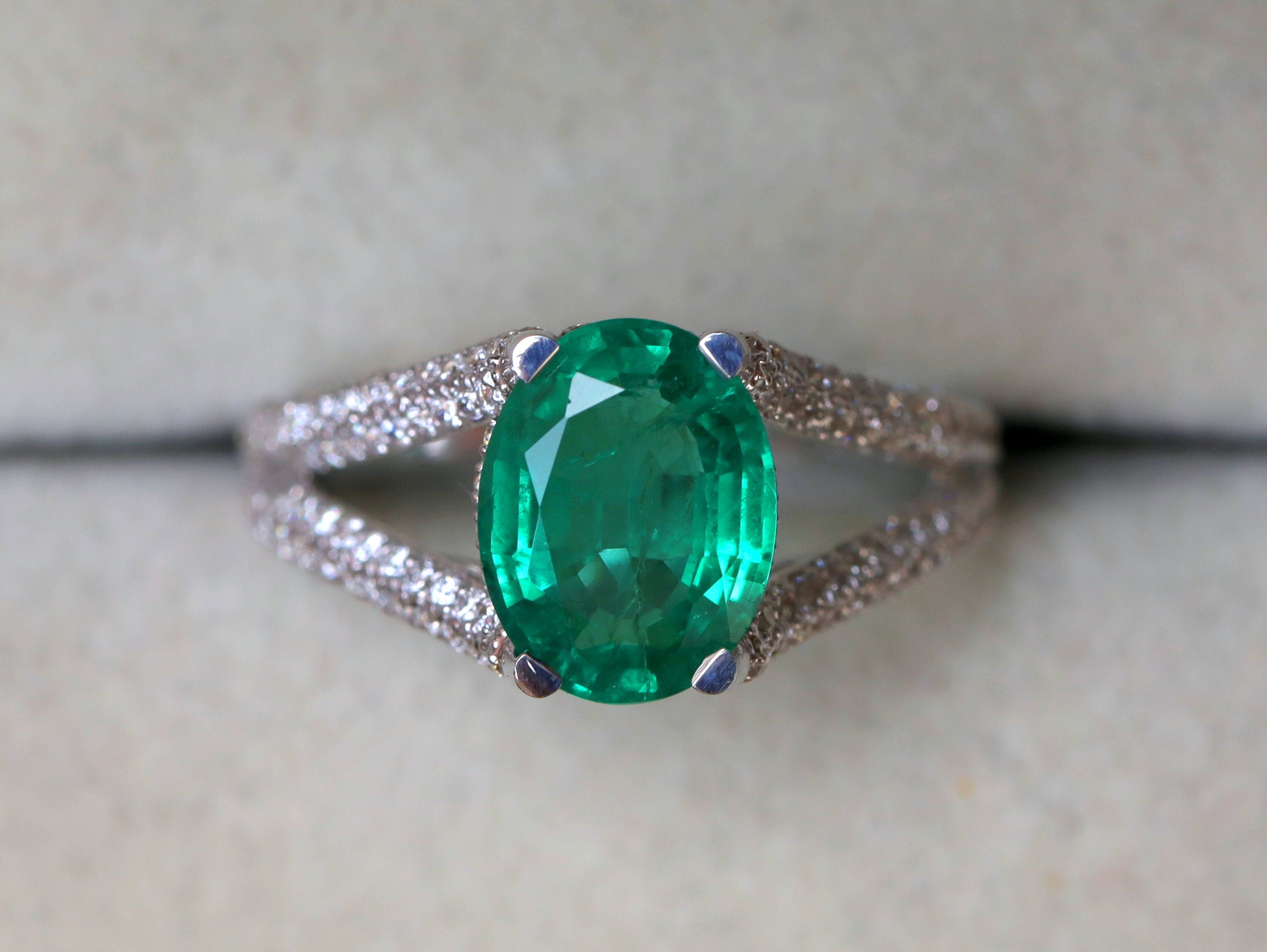 2 Carat Green Emerald Engagement Ring | Oval Cut Emerald and Diamond Ring -