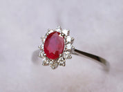 1ct Genuine Ruby Engagement Ring | Halo Red Ruby & Diamond Ring | Simple Gold Ruby Ring -