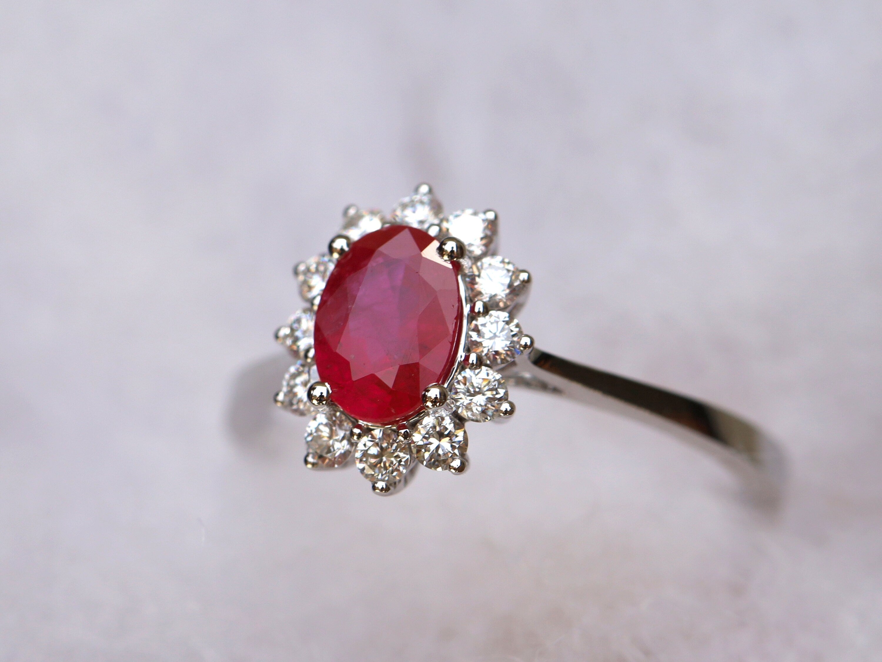 1ct Genuine Ruby Engagement Ring | Halo Red Ruby & Diamond Ring | Simple Gold Ruby Ring -