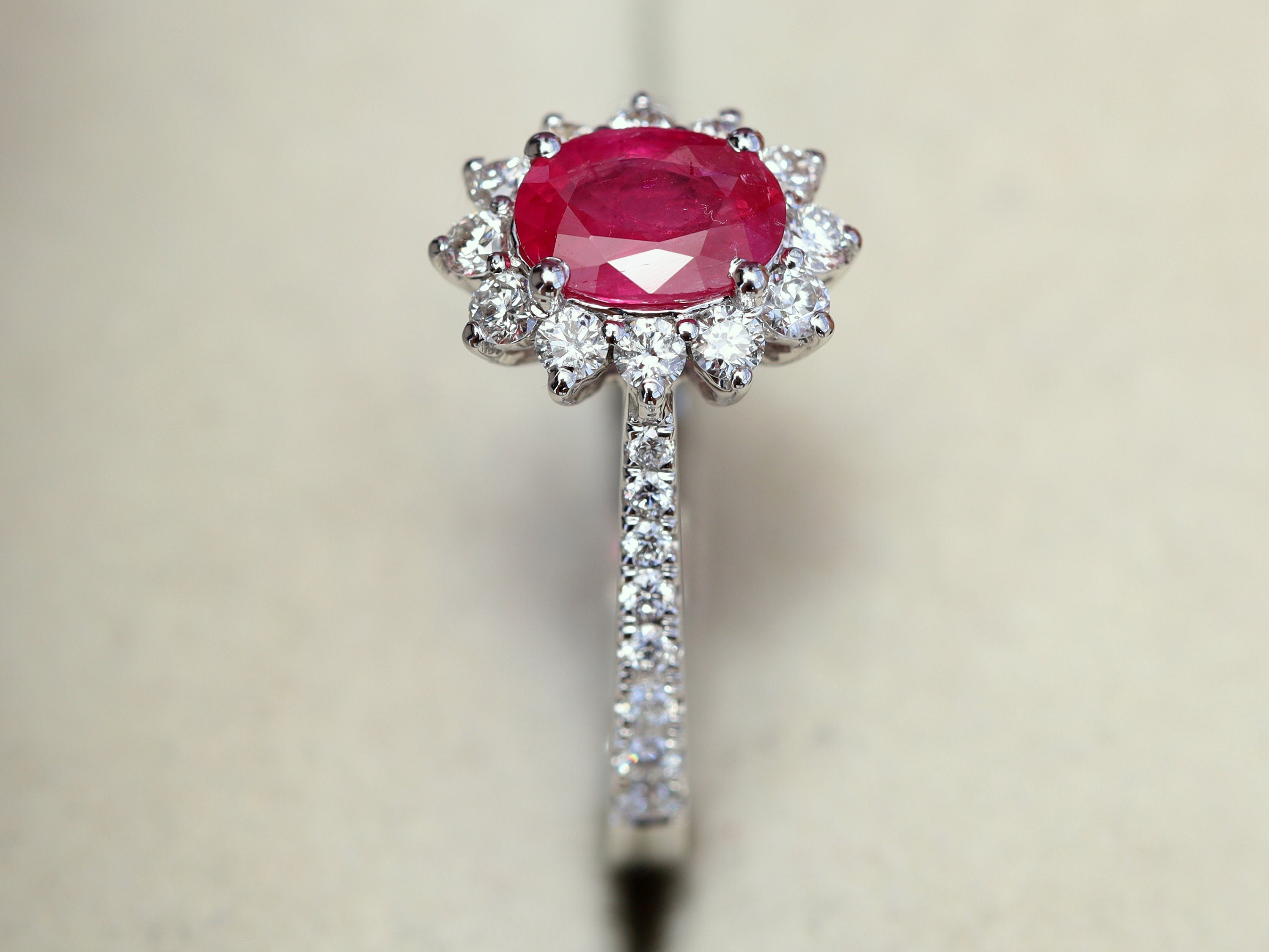 Natural Ruby Engagement Ring | 1 Carat Red Ruby Halo Ring | Oval Ruby Engagement Ring -