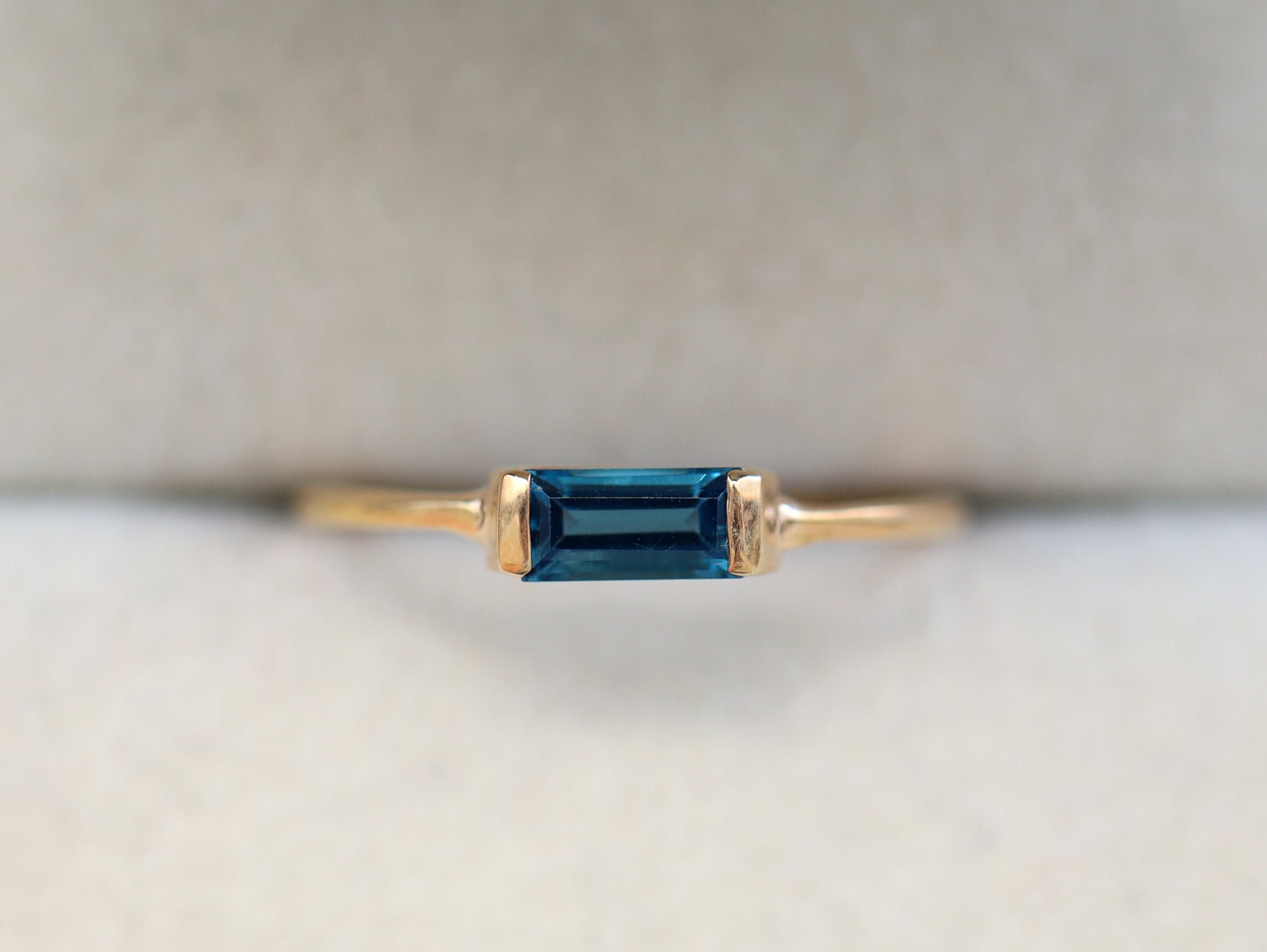 London Blue Topaz Baguette Ring | Topaz Stacking Ring -