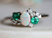 Opal and Emerald Cluster Engagement Ring | Australian Opal & Emerald Diamond Ring -