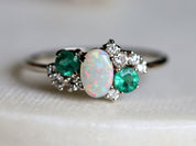 Opal and Emerald Cluster Engagement Ring | Australian Opal & Emerald Diamond Ring -