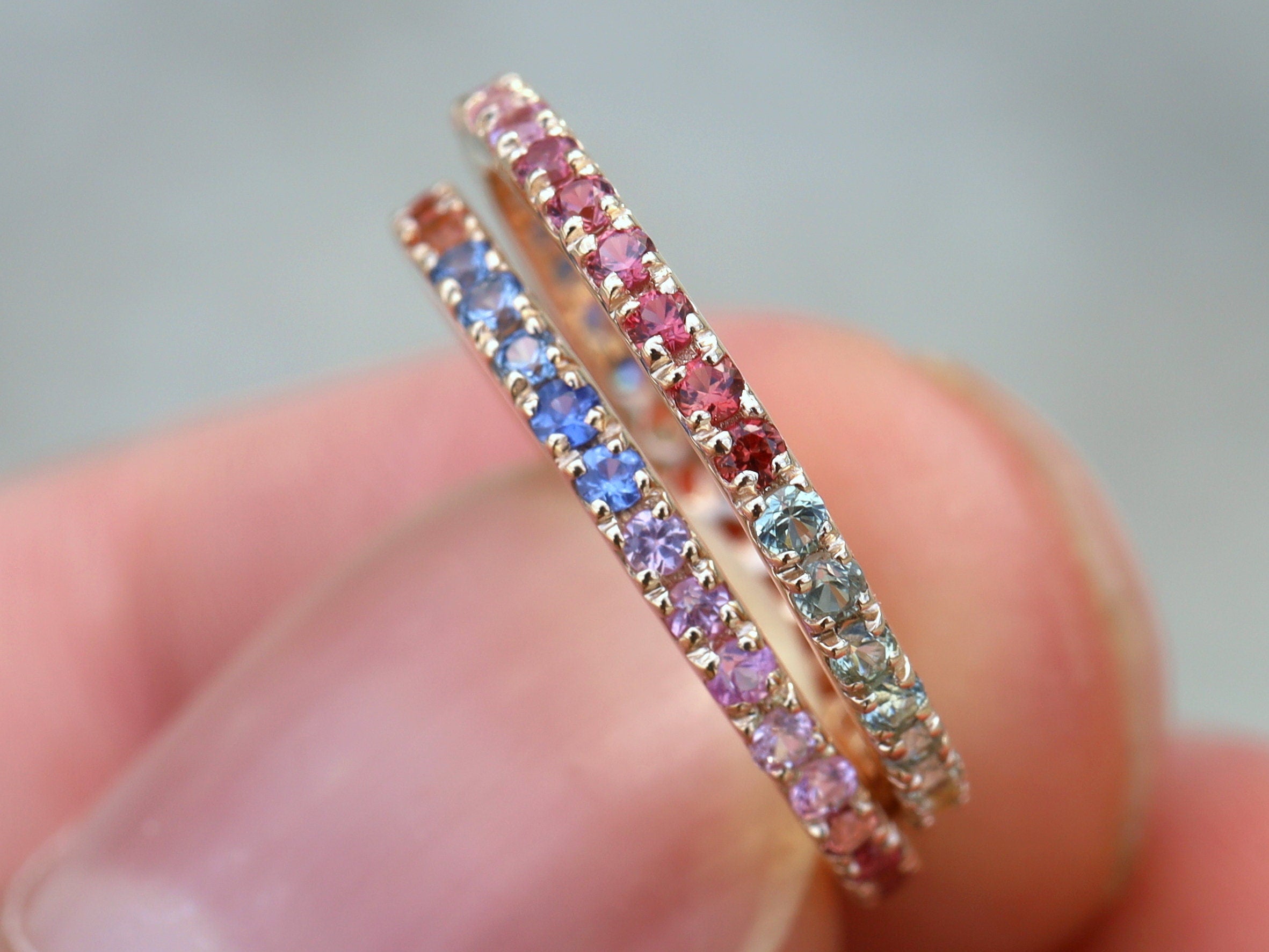 Full Eternity Ring | Unique Sapphire Wedding Band | Blue & Pink Sapphire Stacking Ring -