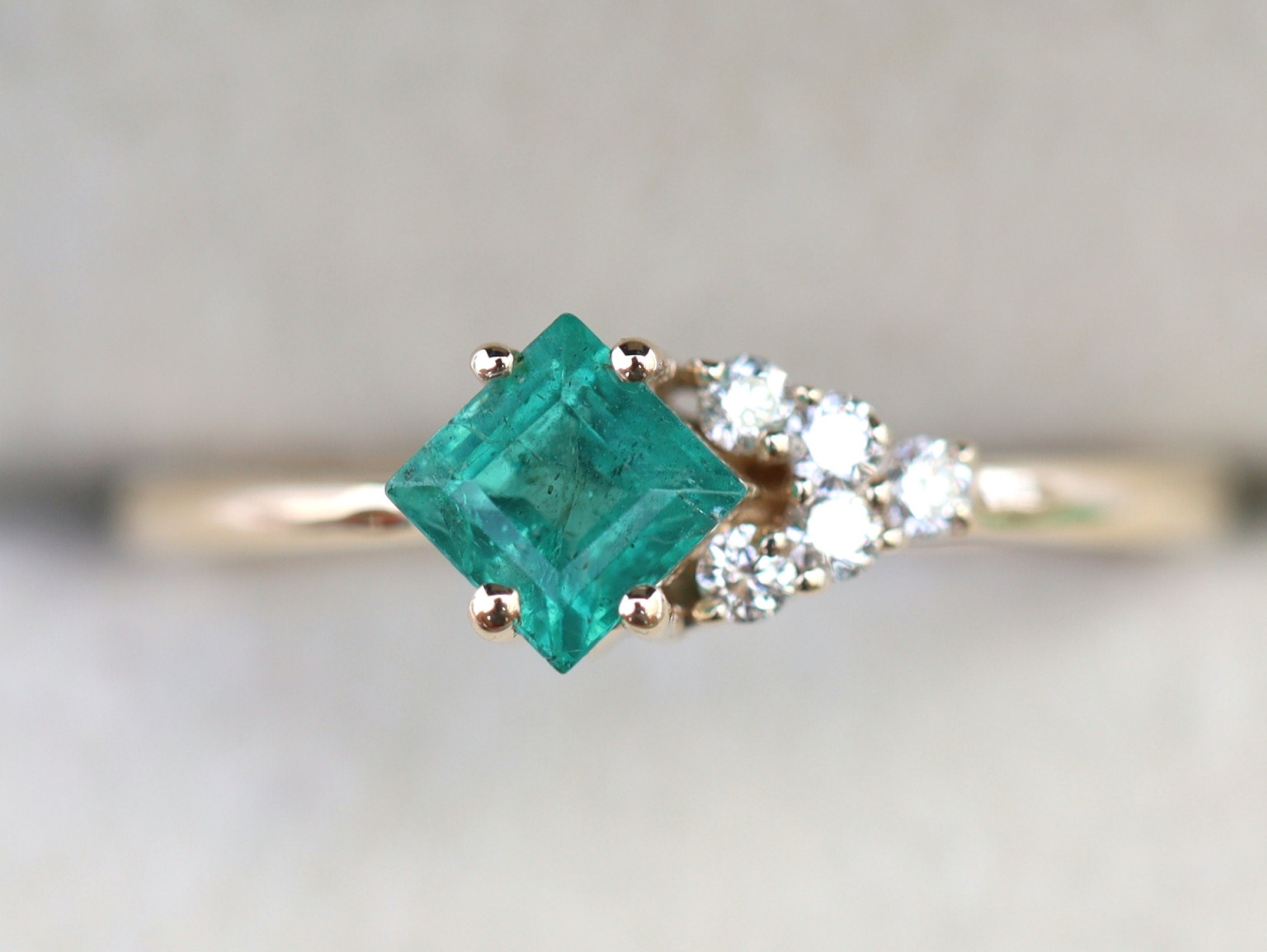 Emerald Cluster Ring | Engagement Cluster | Square Emerald & Diamond Ring | May Birthstone -