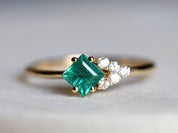 Emerald Cluster Ring | Engagement Cluster | Square Emerald & Diamond Ring | May Birthstone -