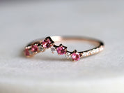Pink Tourmaline Cluster Ring | Curved Wedding Band | Tourmaline & Diamond Wedding Band -