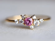 Pink Sapphire Engagement Ring | Sapphire & Diamond Cluster Ring | Birthstone Ring -