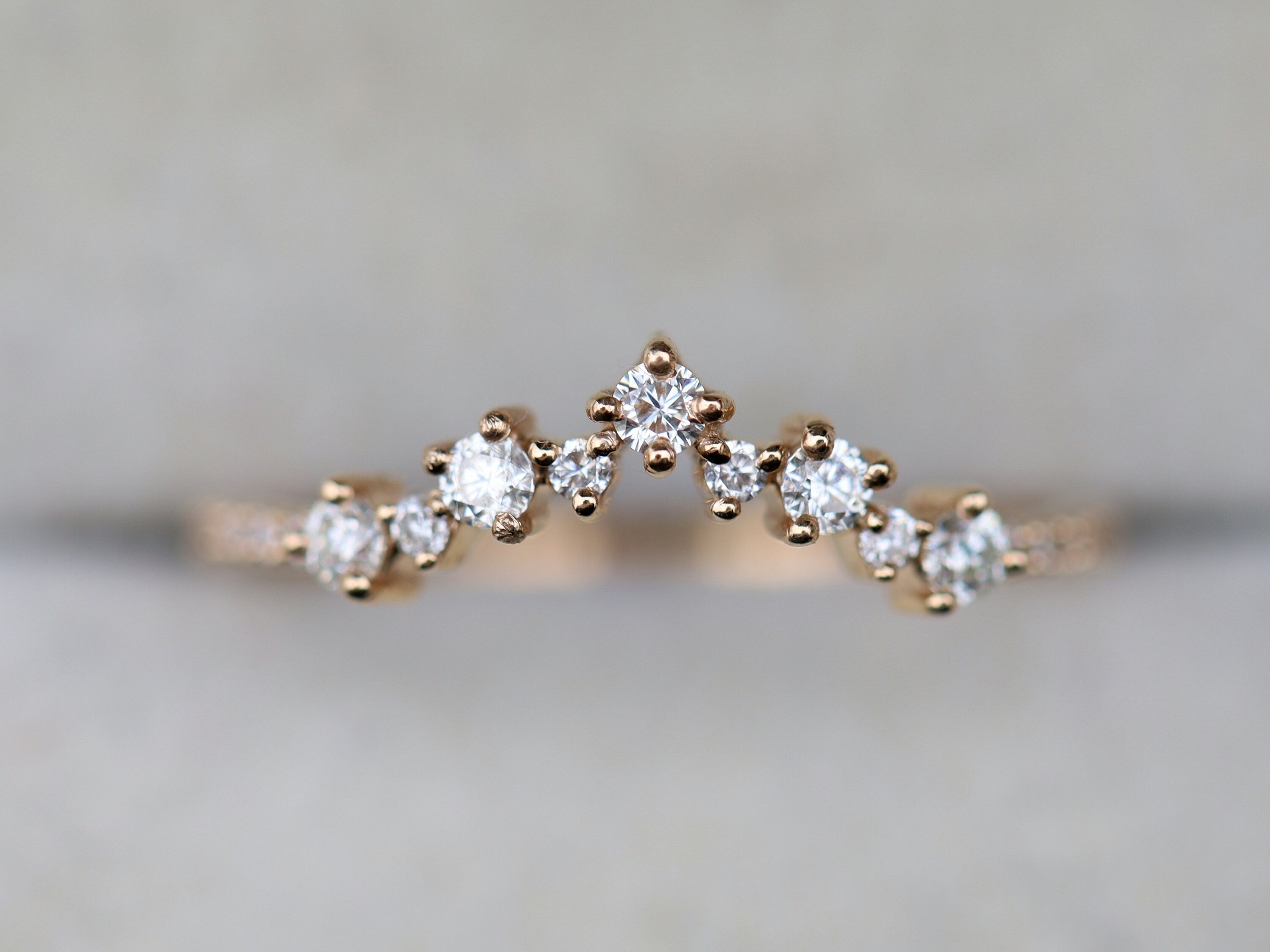 Diamond Cluster Ring | Curved Wedding Band | Stacking Diamond Ring | Elegant Diamond Wedding Band -