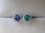 Emerald & Sapphire Halo Engagement Ring | Adjustable Art Deco Ring | Unique Gemstone Ring -