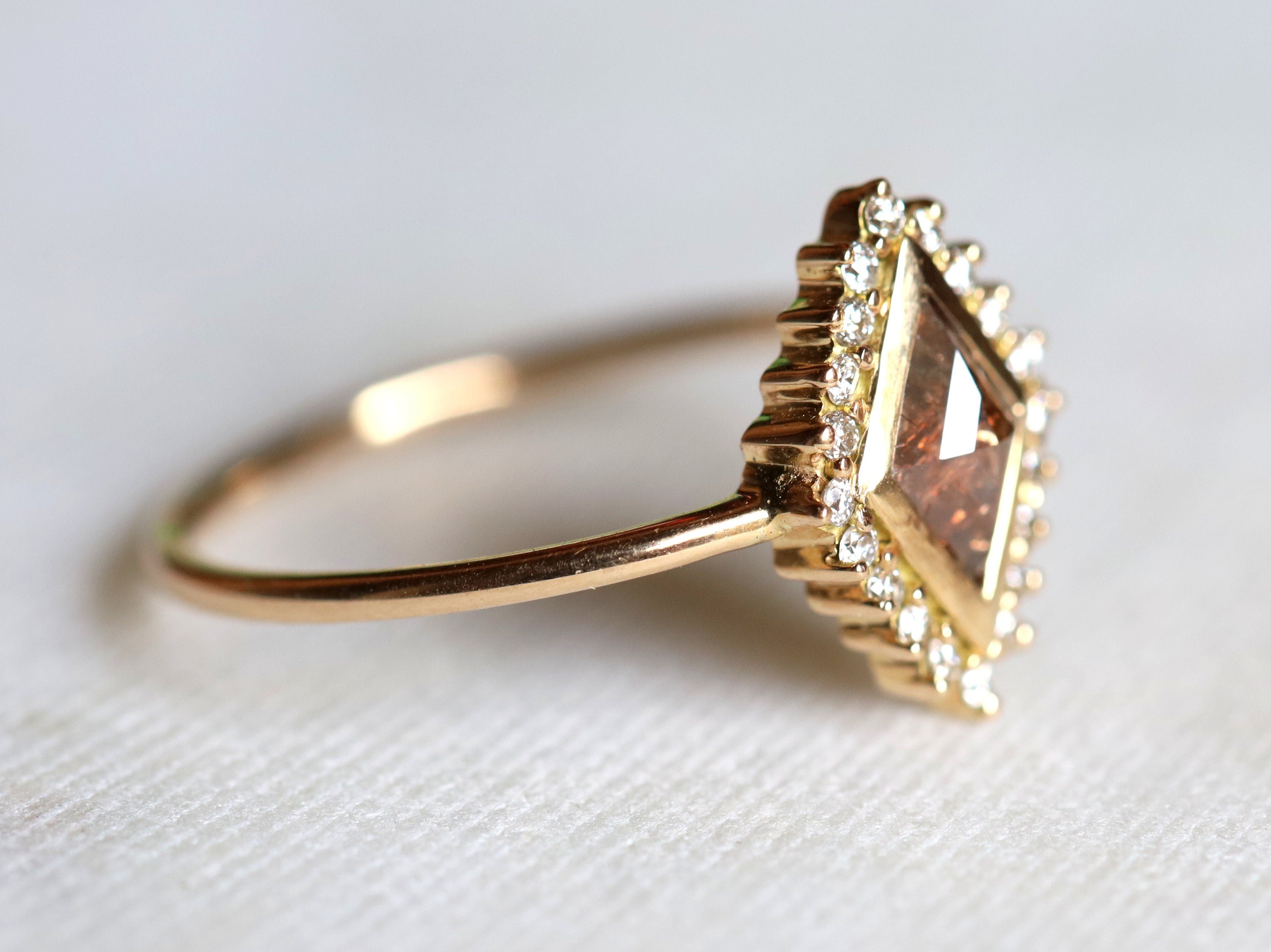 Champagne Diamond Kite Engagement Ring | Rose Cut Brown Diamond Ring | Unique Diamond Engagement Ring -