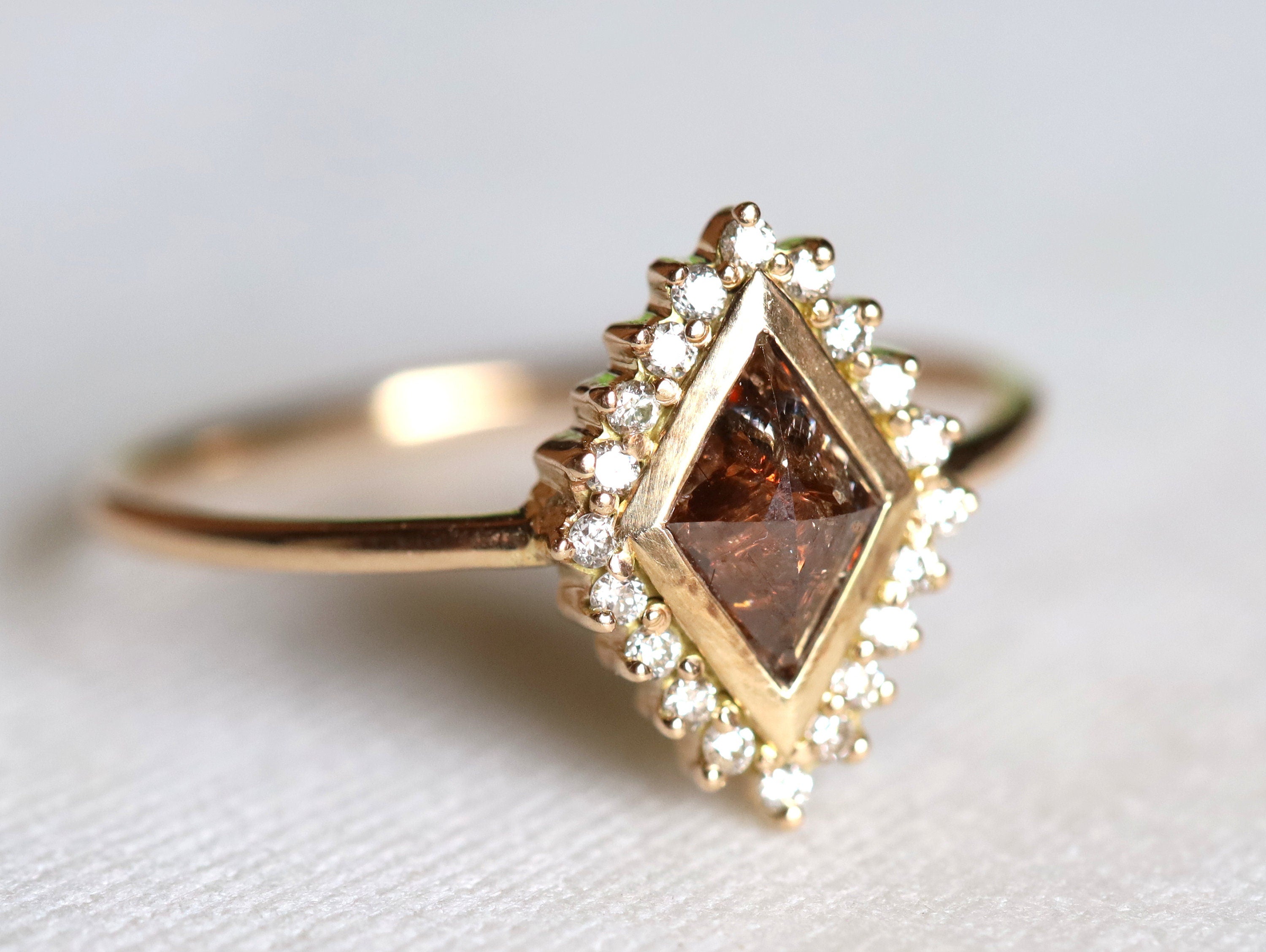 Champagne Diamond Kite Engagement Ring | Rose Cut Brown Diamond Ring | Unique Diamond Engagement Ring -