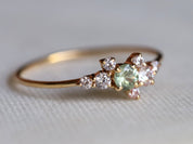 Green Sapphire Cluster Engagement Ring | Sapphire & Diamond Cluster Ring | Birthstone Engagement Ring -