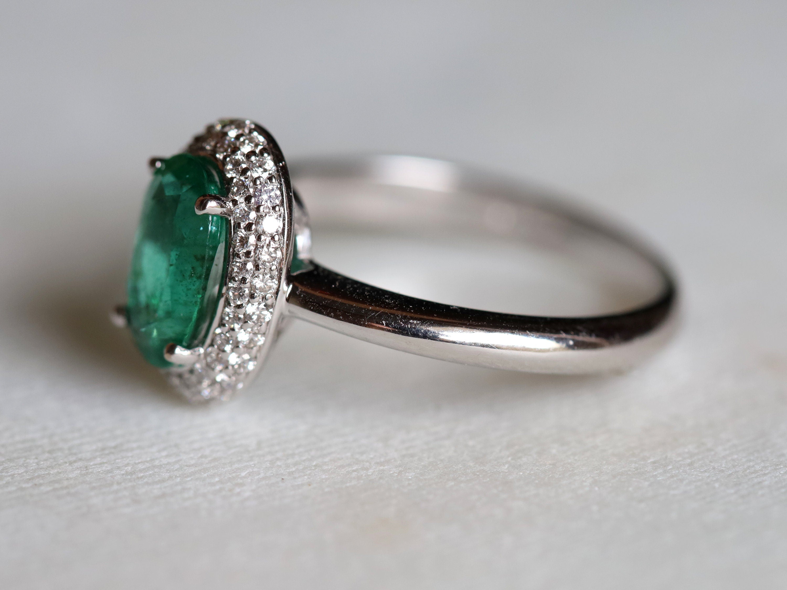 Emerald Engagement Ring | Vintage Green Oval Halo Design | 1-Carat May Birthstone Jewelry -
