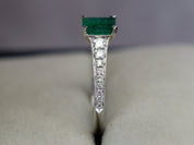 1ct Green Emerald Engagement Ring | Emerald Cut Antique Engagement Ring -