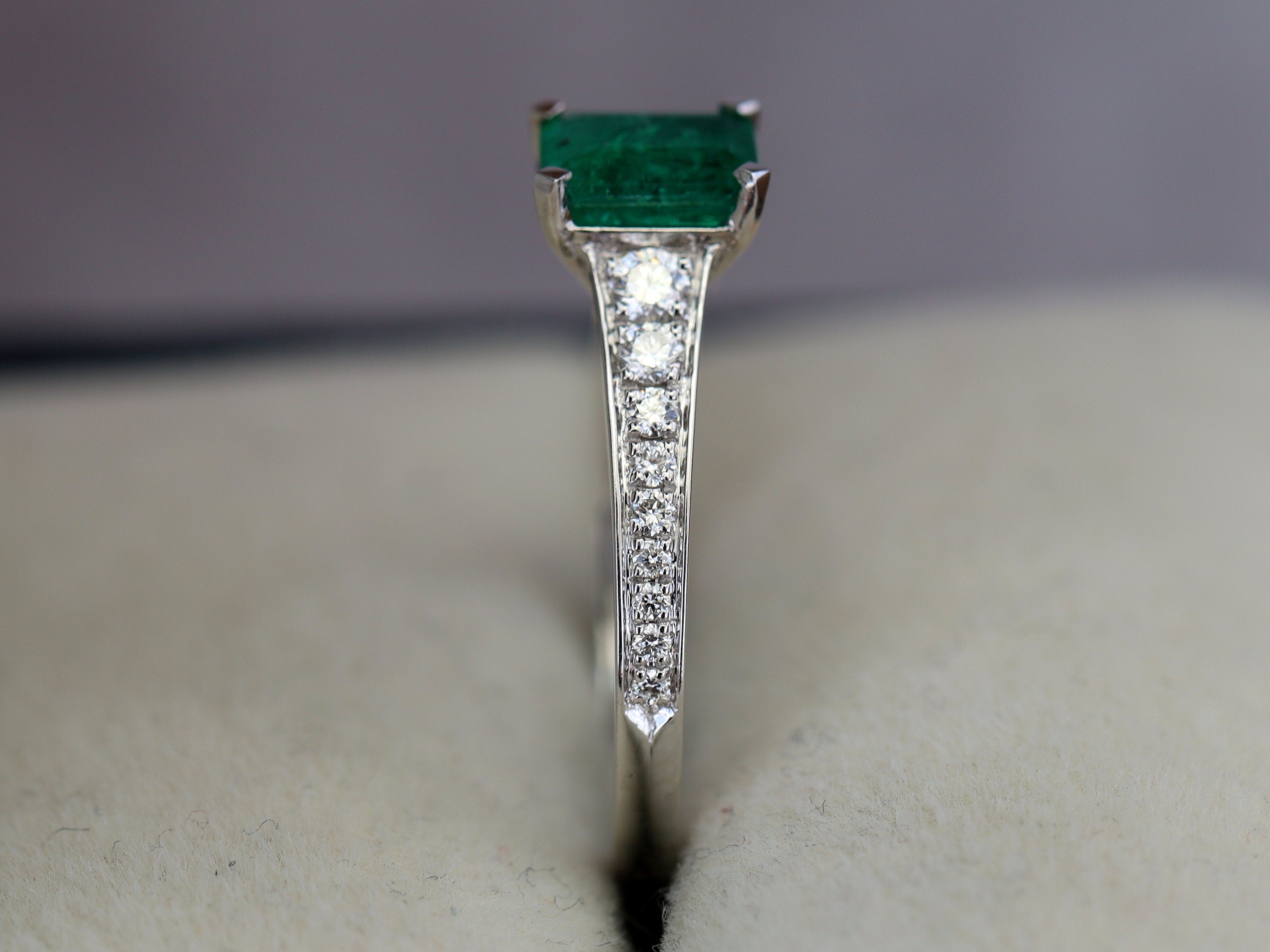 1ct Green Emerald Engagement Ring | Emerald Cut Antique Engagement Ring -