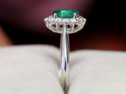 Natural Emerald Engagement Ring | Oval Emerald with Diamond Halo Engagement Ring -