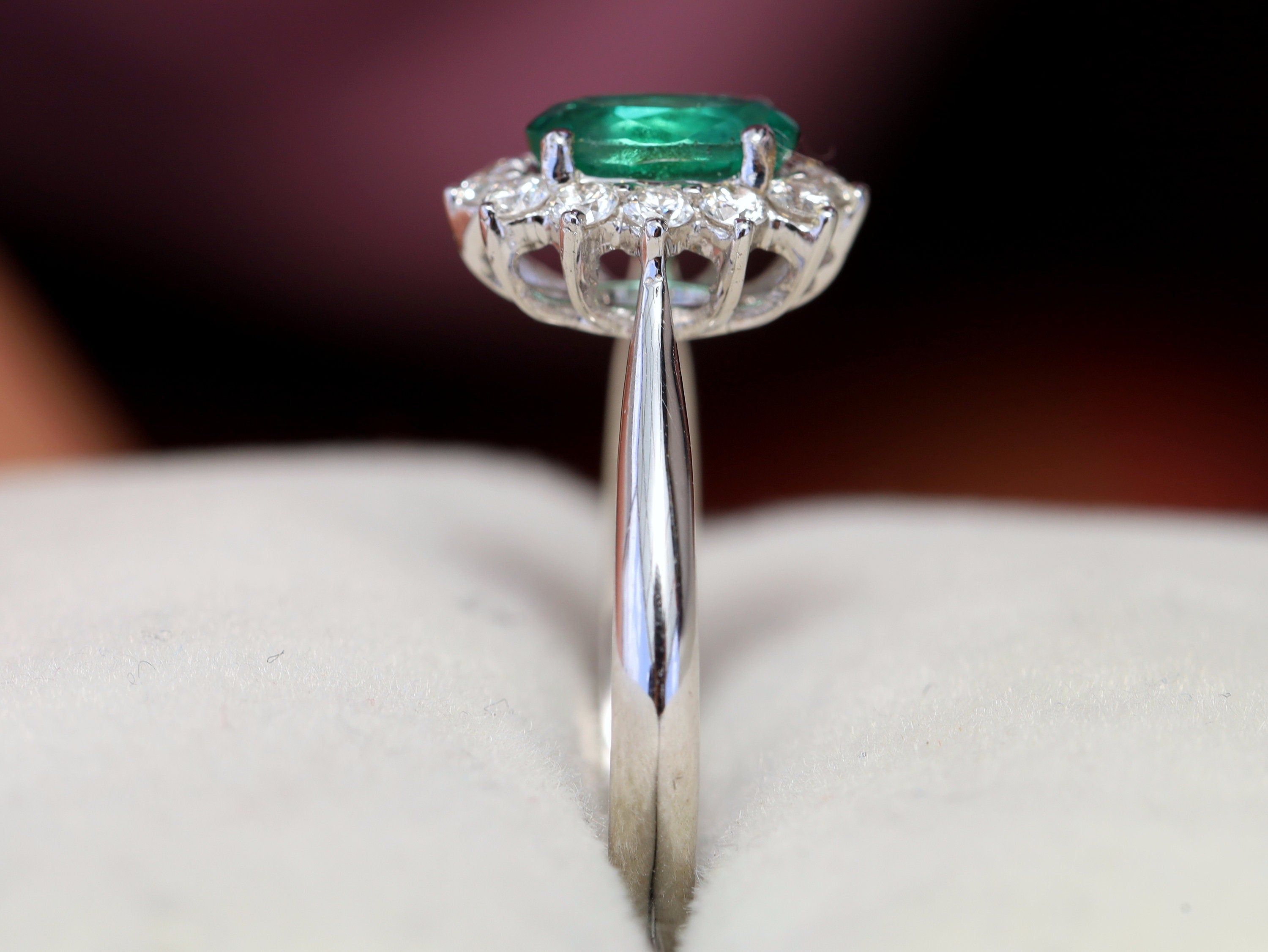 Natural Emerald Engagement Ring | Oval Emerald with Diamond Halo Engagement Ring -