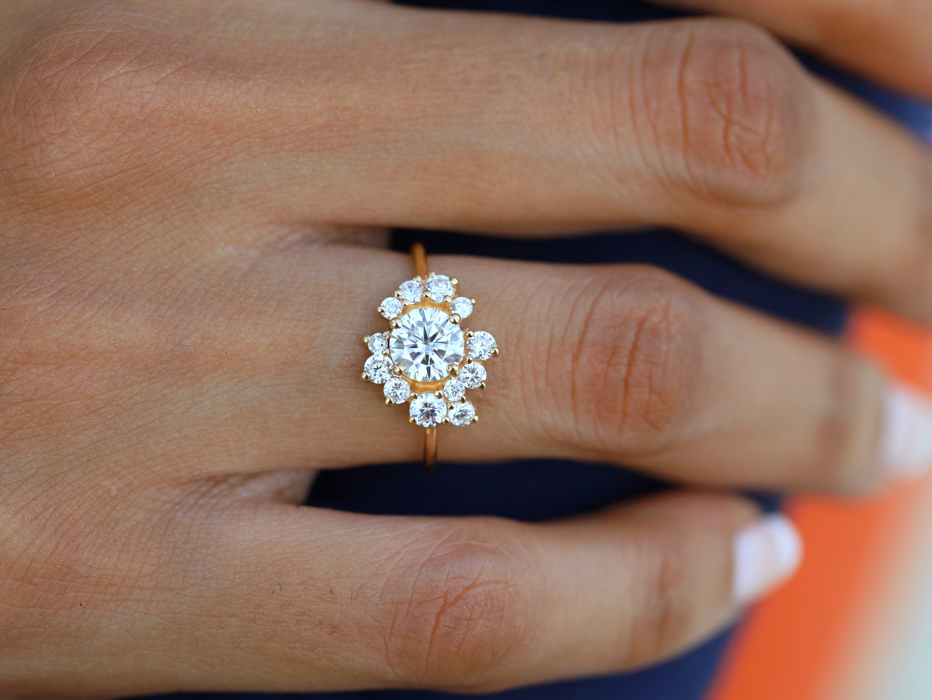 Moissanite Engagement Ring | Diamond Cluster Stacking Ring | Alternate Diamond Ring -