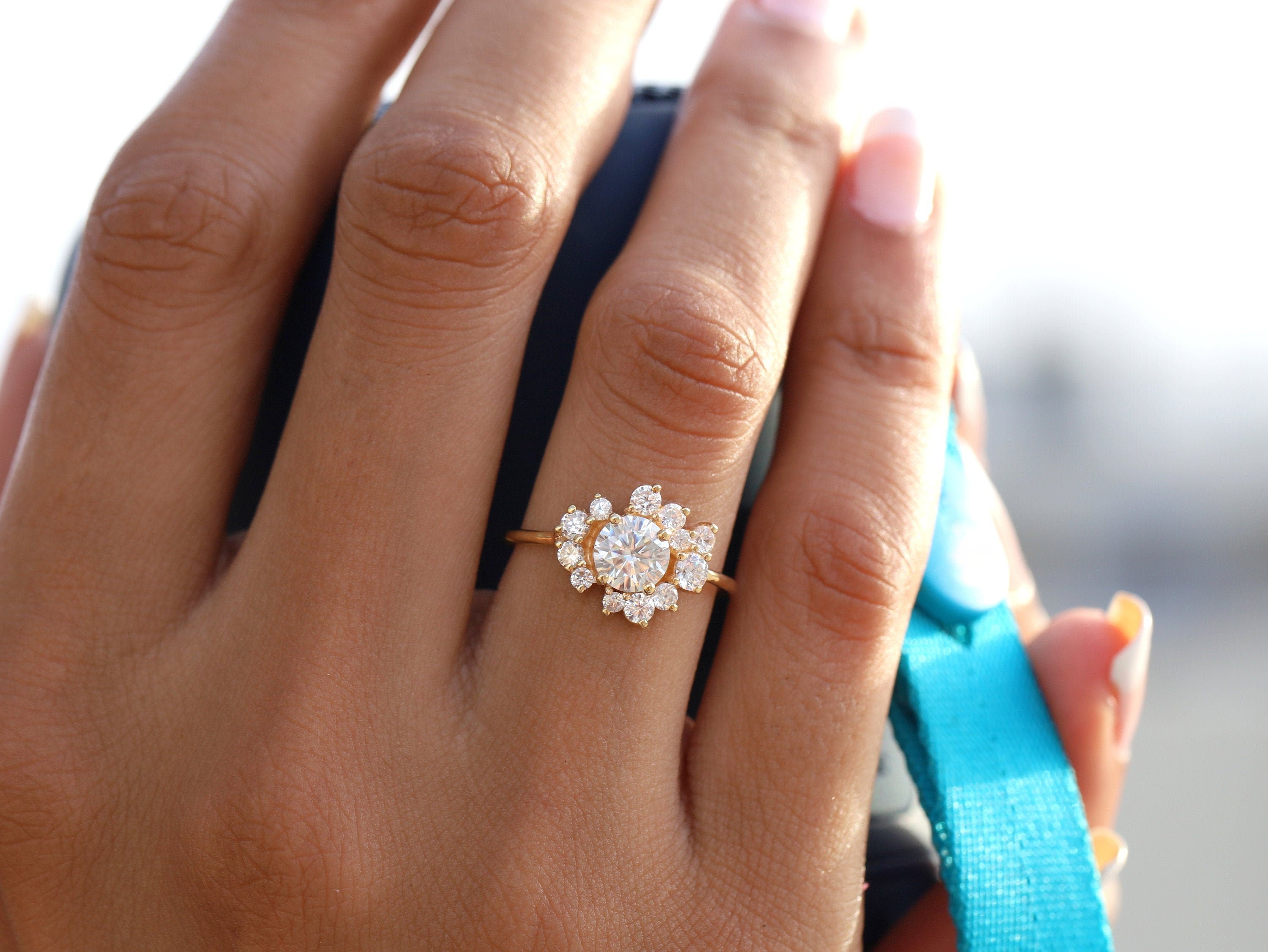 Moissanite Engagement Ring | Diamond Cluster Stacking Ring | Alternate Diamond Ring -