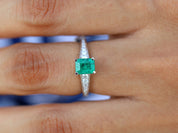 1ct Green Emerald Engagement Ring | Emerald Cut Antique Engagement Ring -