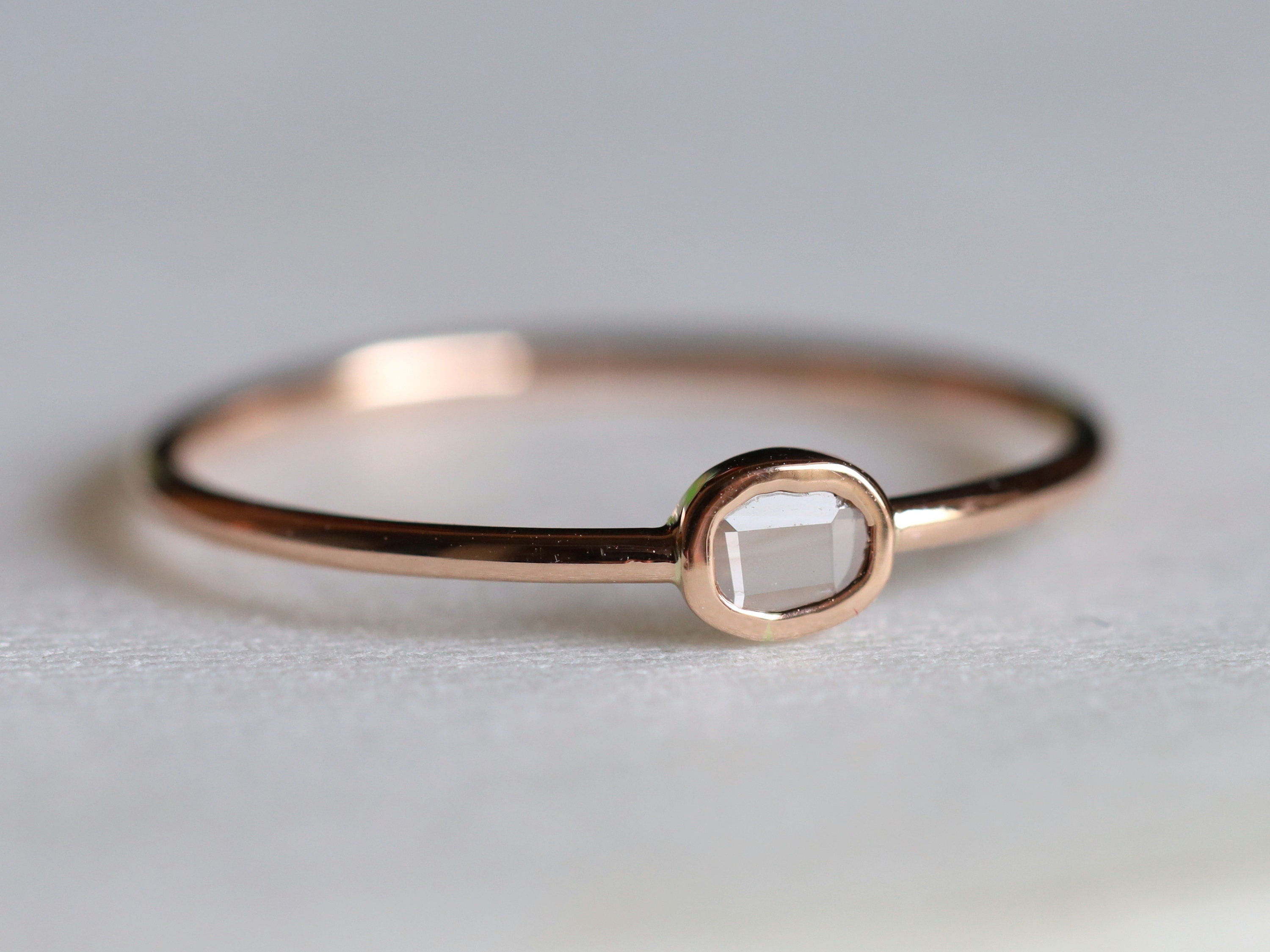 Rose Cut Diamond Stacking Ring | Polki Slice Diamond Ring | Dainty Diamond Stacking Ring -