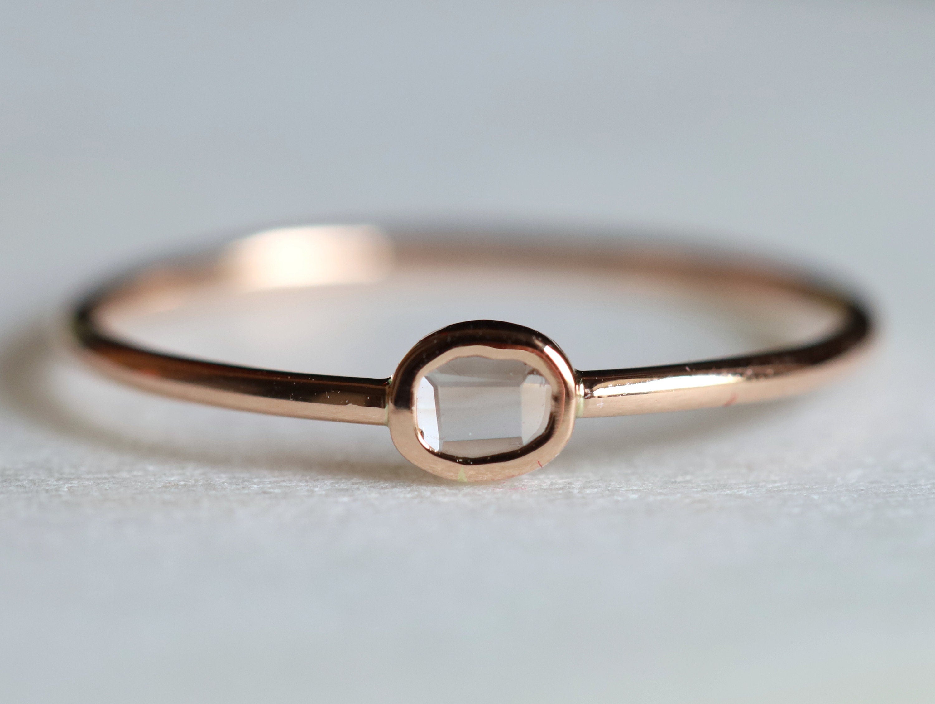 Rose Cut Diamond Stacking Ring | Polki Slice Diamond Ring | Dainty Diamond Stacking Ring -